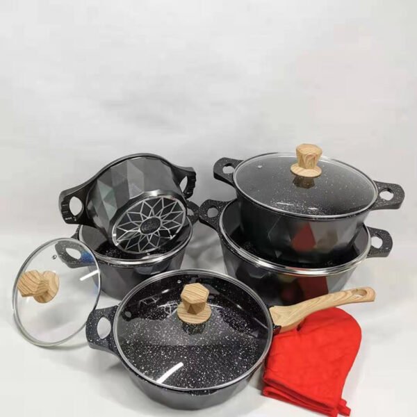 Enamel Cookware Wooden Handles Set