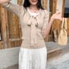 Lace Spliced Mock Two-Piece Knotted Knit Top for Women