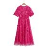 566226707 Three dimensional flower V-neck short sleeved long dress