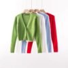 566226897 V-neck long sleeved cardigan sweater