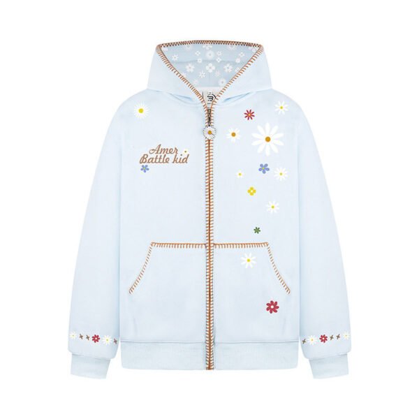 566226827 Floral Embroidery Hooded Sweatshirt Unisex Loose Casual Outerwear