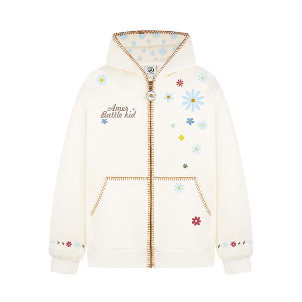 566226824 Floral Embroidery Hooded Sweatshirt Unisex Loose Casual Outerwear