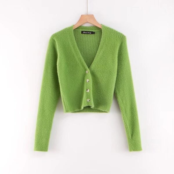 566226901 V-neck long sleeved cardigan sweater