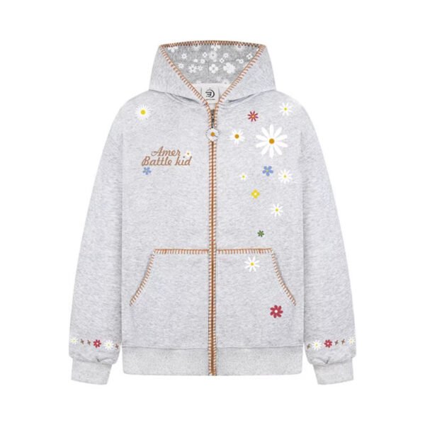 566226823 Floral Embroidery Hooded Sweatshirt Unisex Loose Casual Outerwear
