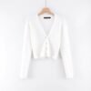 566226898 V-neck long sleeved cardigan sweater
