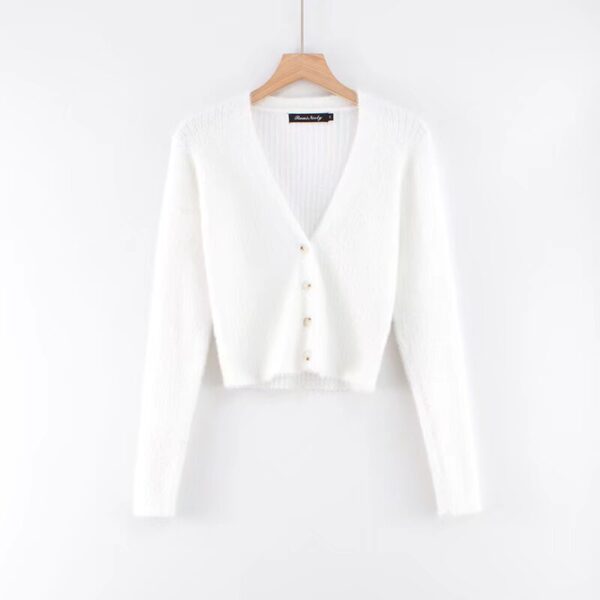 566226898 V-neck long sleeved cardigan sweater