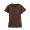 566226674 Simple and versatile embroidered short sleeved knitted top