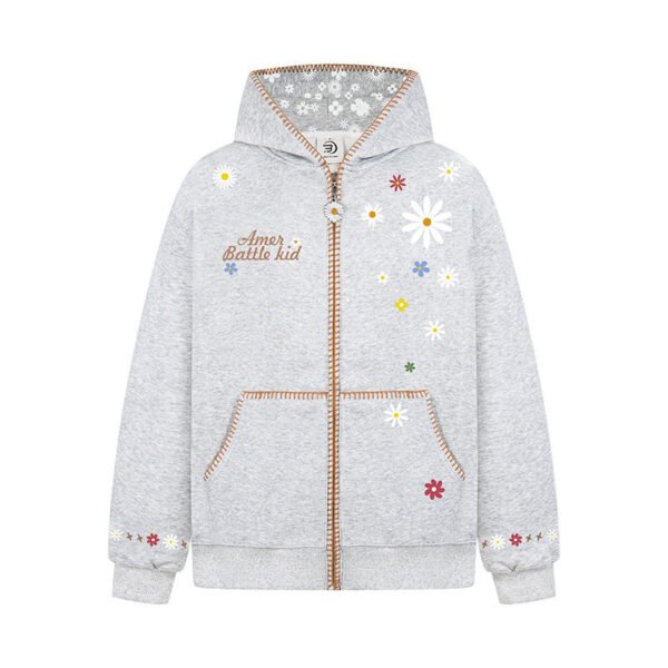 566226826 Floral Embroidery Hooded Sweatshirt Unisex Loose Casual Outerwear