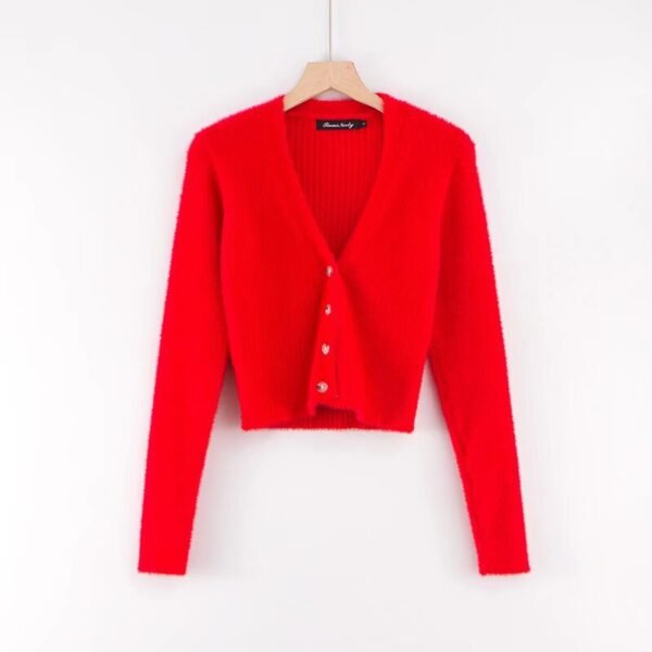 566226900 V-neck long sleeved cardigan sweater