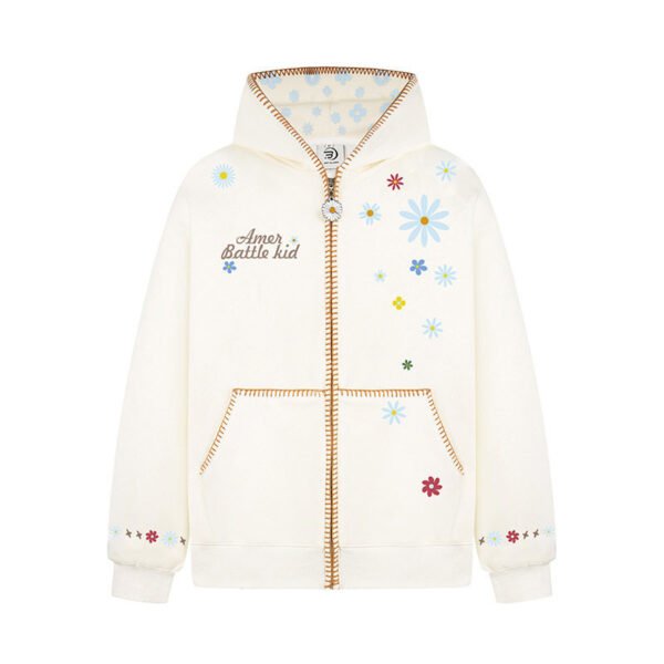 566226825 Floral Embroidery Hooded Sweatshirt Unisex Loose Casual Outerwear