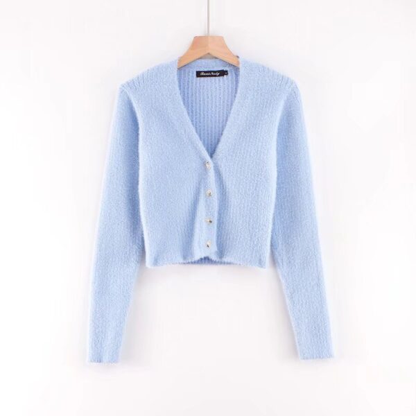 566226899 V-neck long sleeved cardigan sweater