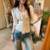 Lace Spliced Mock Two-Piece Knotted Knit Top for Women