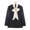 565972766 Color blocking scarf bow collar suit jacket