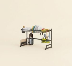 Black 6585cm Stainless Steel Kitchen Dish Rack U Shape Sink Drain Rack Two layers Kitchen Storage Holder (2) Stainless Steel Kitchen Dish Rack