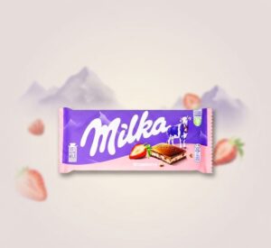Bulk Solid for Chocolate Bars with Biscuit and Nut for Global Distribution to Wholesalers Importers Retail Markets Milka Strawberry (Erdbeer) Alpine milk chocolate bar