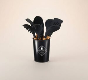 Wooden Handle Kitchenware 12 Piece Set FDA Silicone Non-stick Cooking Shovel Spoon Baking Suit With Storage Barrel Silicone 12-Piece Wooden Kitchen Set