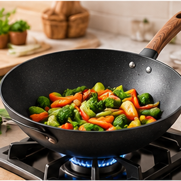 deep_nonstick_wok_lifestyle Deep Non-Stick Wok Pan with Wooden-Look Handles