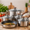 stainless_steel_cookware_set_lifestyle Stainless Steel Cookware Collection with Glass Lids