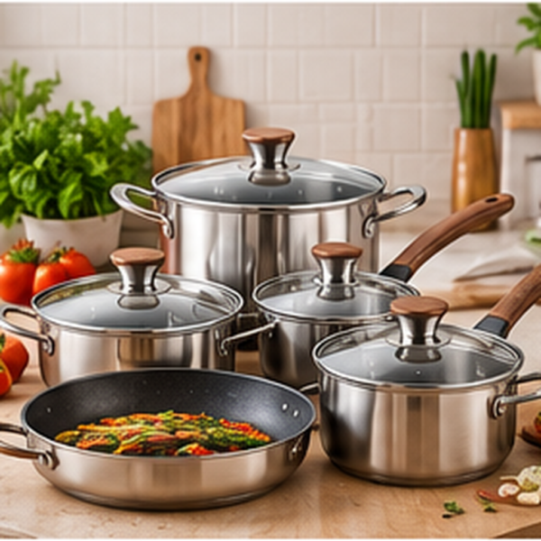 stainless_steel_cookware_set_lifestyle Stainless Steel Cookware Collection with Glass Lids
